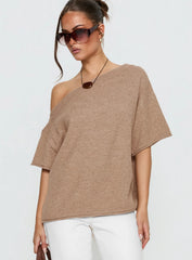 Kourta Off Shoulder Oversized Knit Top Mocha