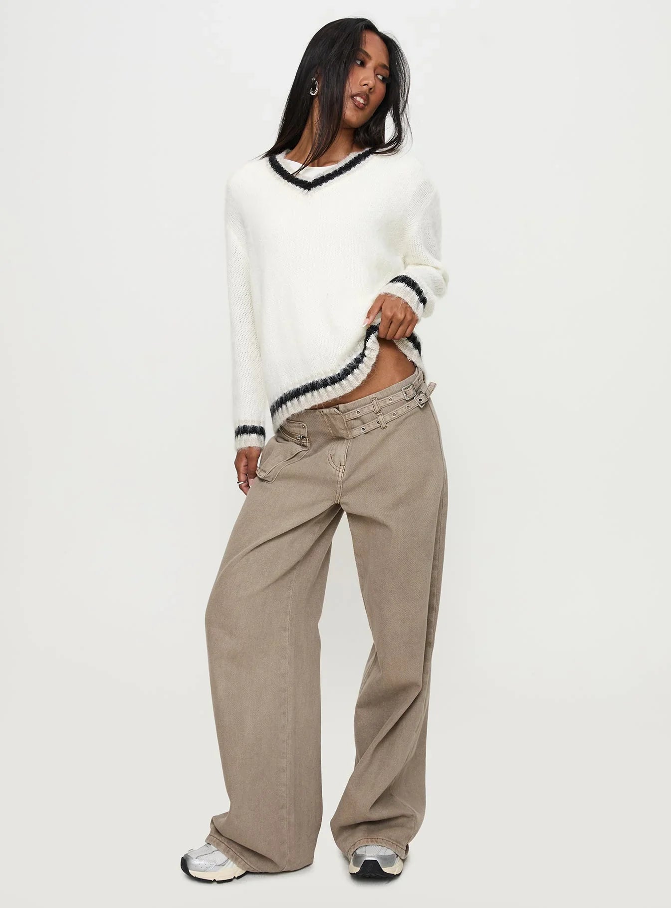 Federation V Neck Knit Sweater White