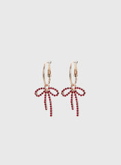 Goodnight And Go Bow Hoop Earrings Gold Red