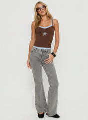Varsity Star Layered Tank Top Brown Blue