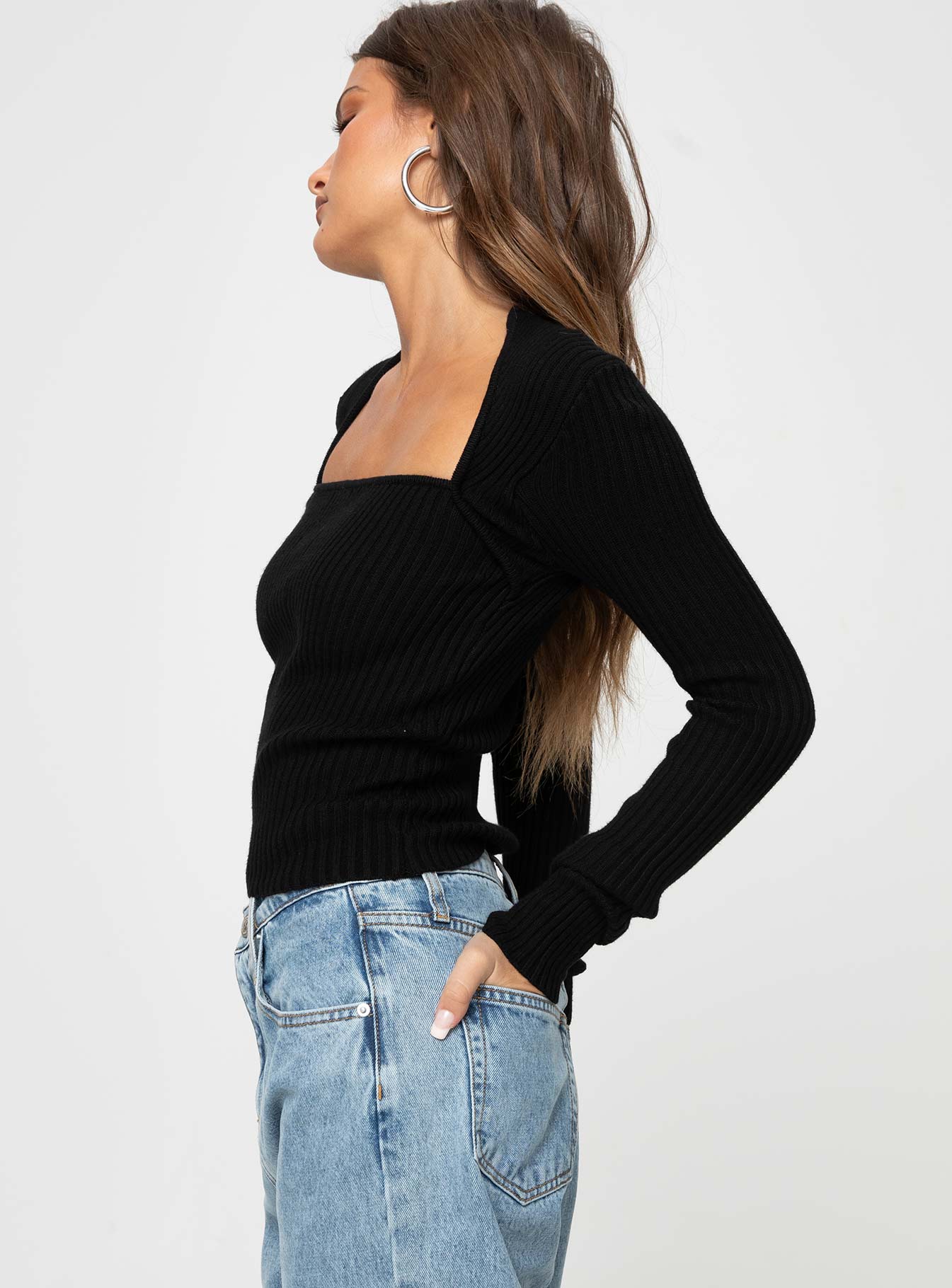 Gleeson Square Neck Long Sleeve Top Black