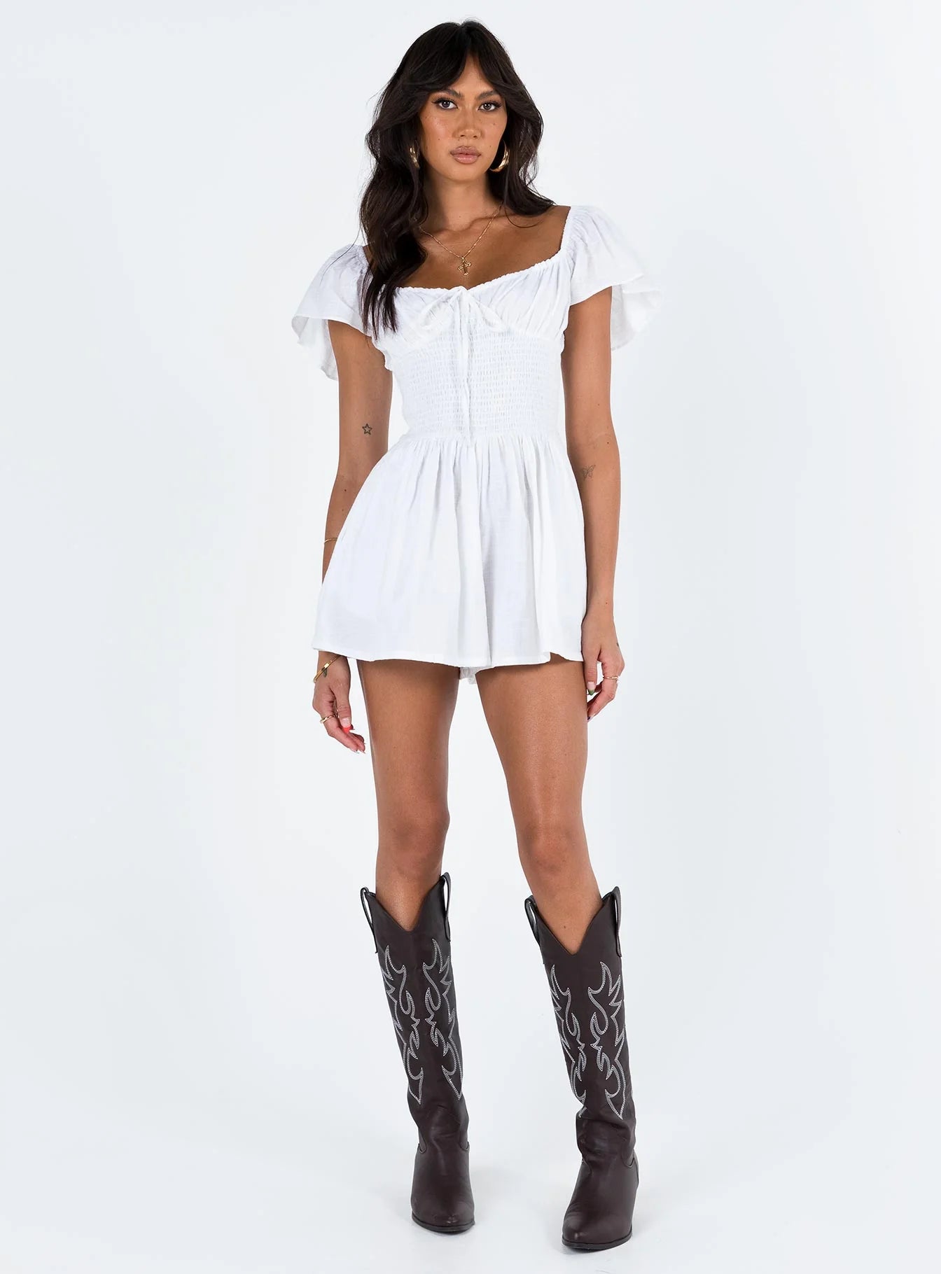Front Row Romper Plain White