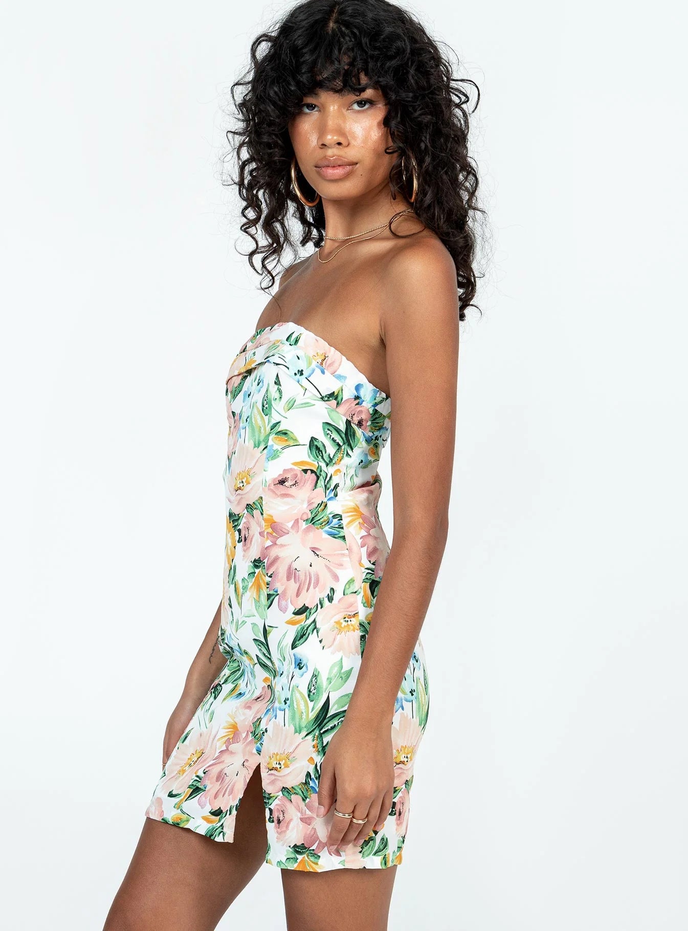 Sebastian Strapless Mini Dress White Floral