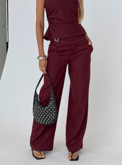 Jinny Relaxed Buckle Tailored Pants Berry Pinstripe