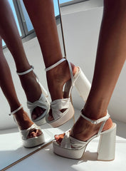 Everlasting Satin Platform Heels Champagne