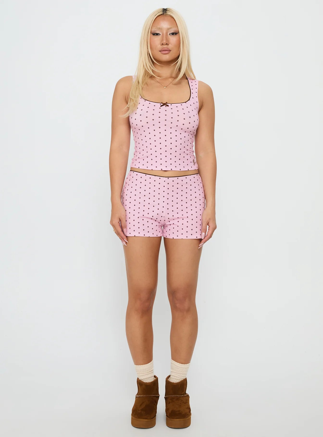 Dream State Square Neck Sleep Set Pink Polka