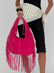 Currents Faux Suede Tassel Shoulder Bag Pink