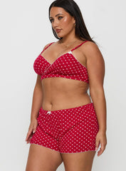 Slow Start Pointelle Sleep Short Red Curve