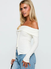 Dusk Dipped Off Shoulder Top White