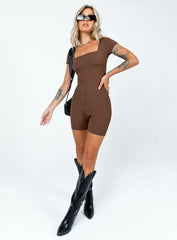 Sara Short Sleeve Romper Brown