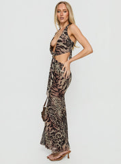 Karlita Halter Cut Out Maxi Dress Leopard