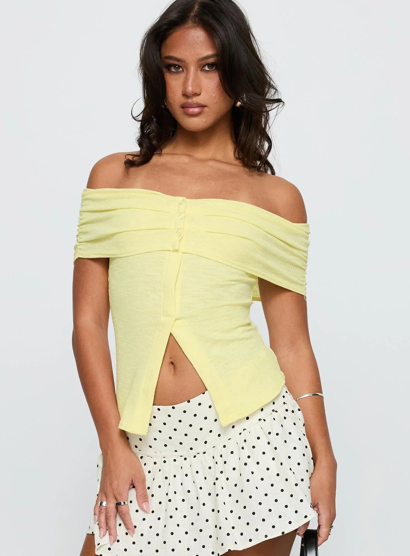 Azusa Off The Shoulder Top Yellow