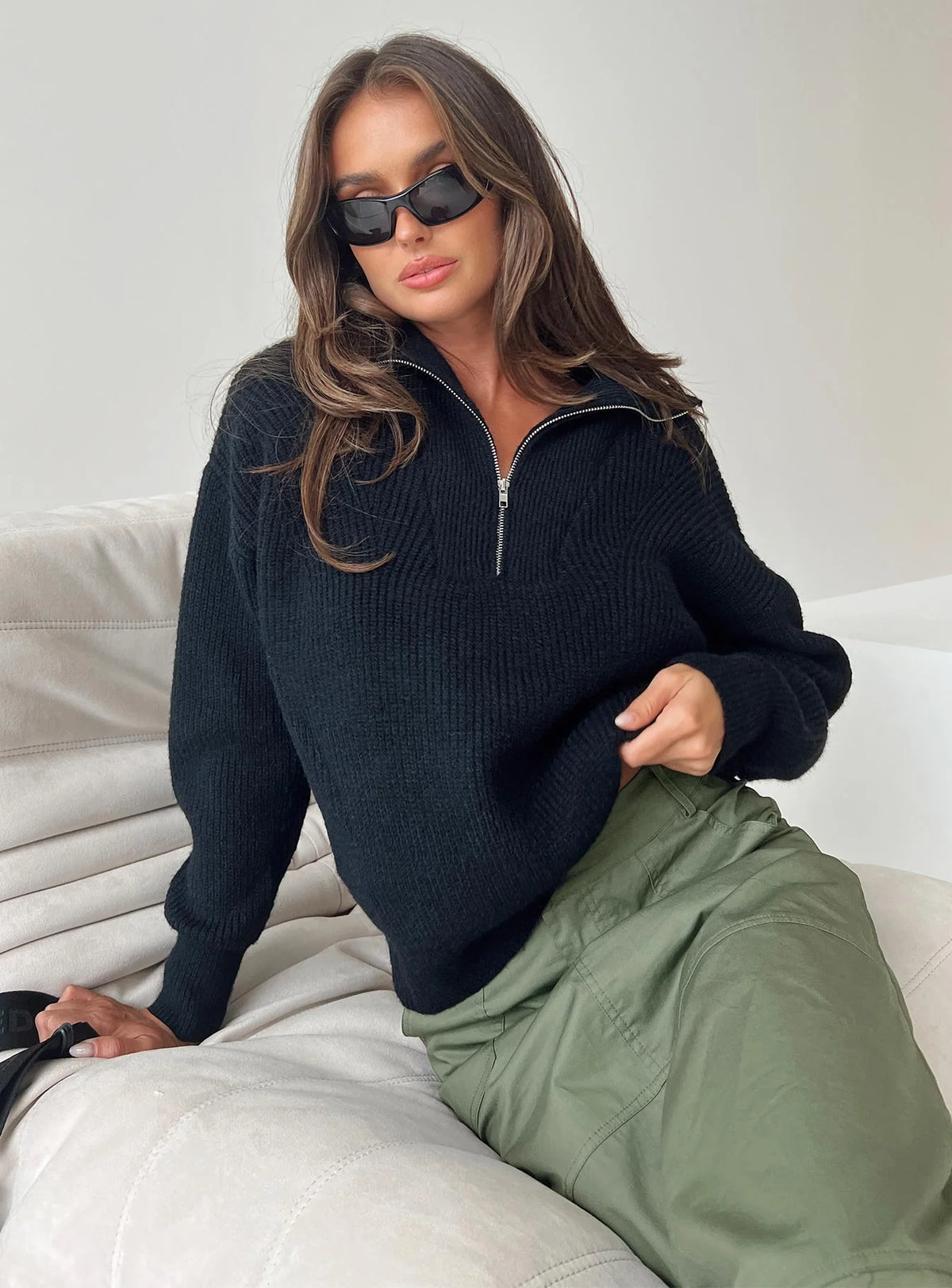 Ferry Zip Front Sweater Black Lower Impact