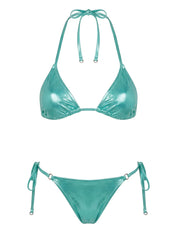 Jenner Metallic Triangle Bikini Top Green