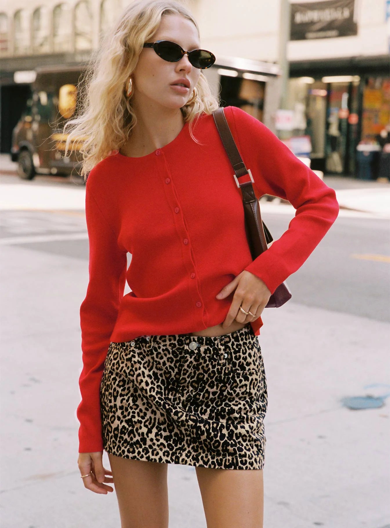 Nickei Denim Mini Skirt Leopard Petite