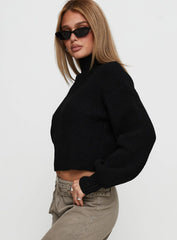 Sayge Mock Neck Knit Sweater Black
