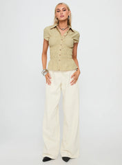 Liesel Shirred Short Sleeve Top Butter Stripe