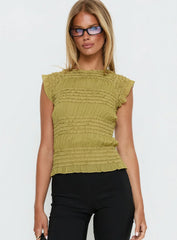 Talyn Cap Sleeve Frill Top Olive
