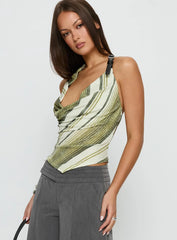 Syrenah Halter Cowl Neck Top Green Stripe