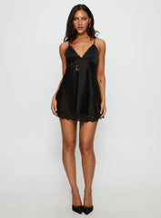 Aloura Spliced Lace Mini Dress Black