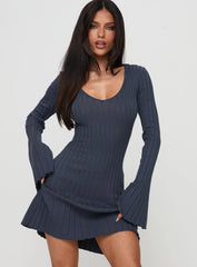Liberte Ribbed Long Sleeve Mini Dress Charcoal