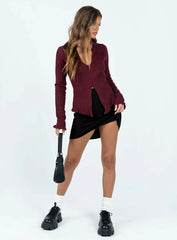 Lahey Long Sleeve Polo Knit Top Maroon