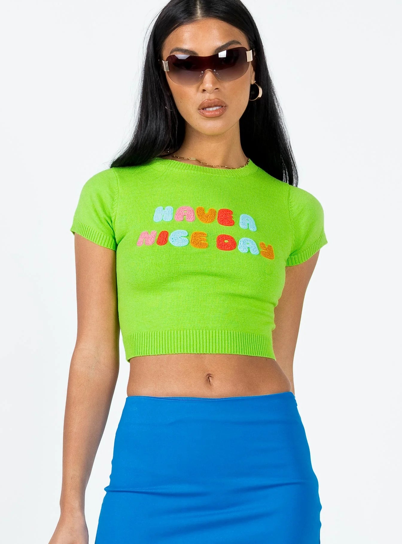 Have a Nice Day Knit Tee Green