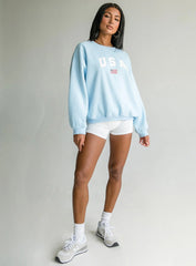 USA Oversized Crewneck Sweatshirt Blue
