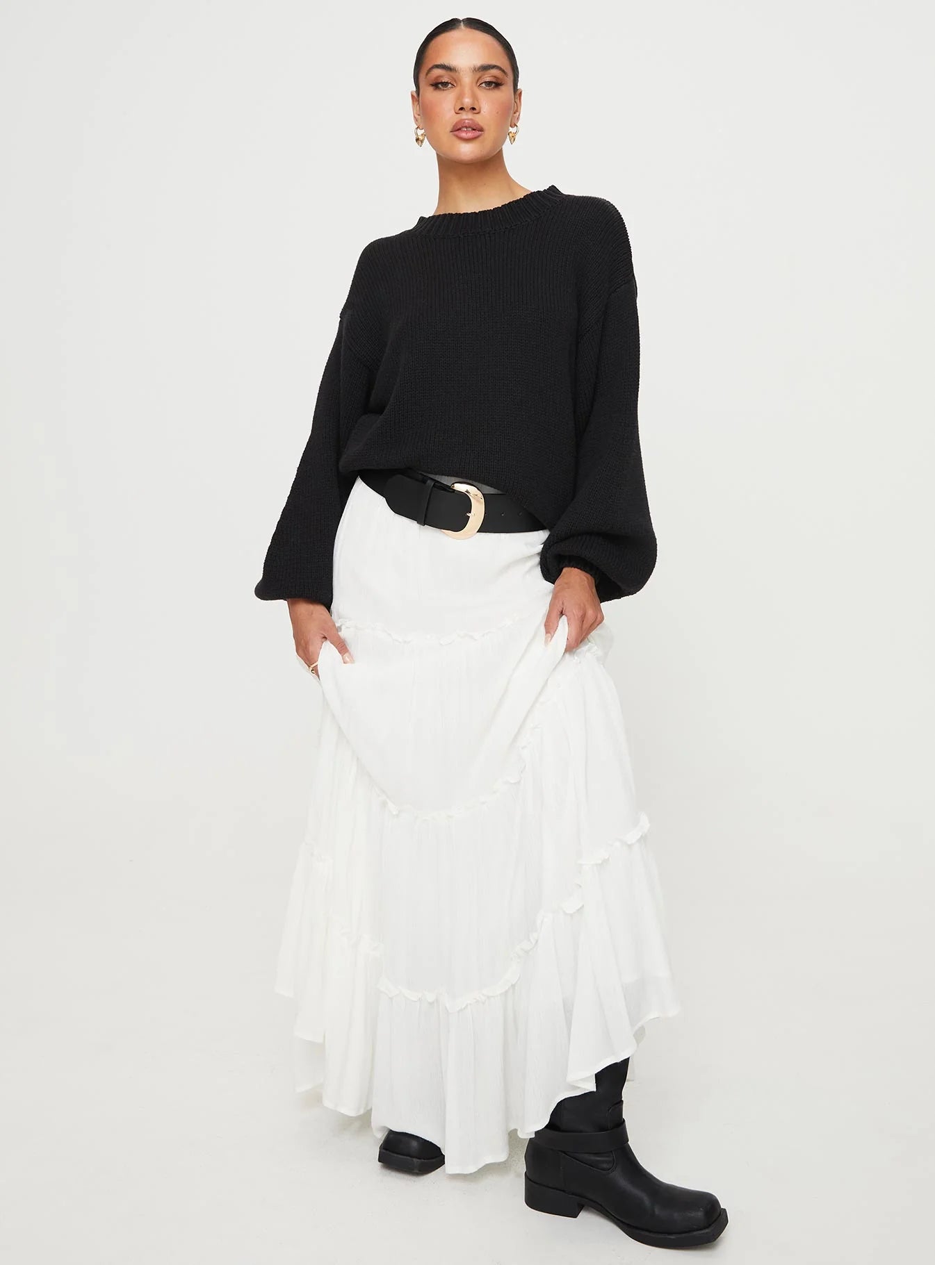 Harmony Balloon Sleeve Knit Sweater Black