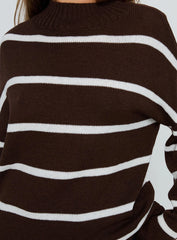 Alara Mock Neck Knit Sweater Brown Stripe