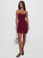 Me Again Strapless Mini Dress Burgundy