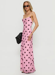 Celena Maxi Dress Pink / Brown Polka