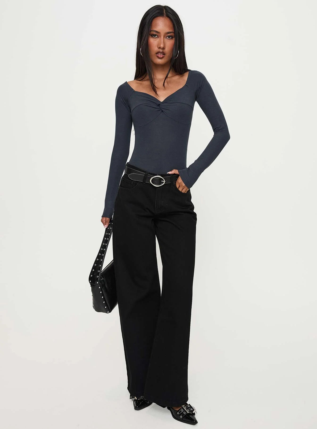 Colemane Mid Rise Wide Leg Jeans Black