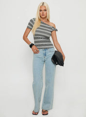 Remona Off Shoulder Top Grey Stripe