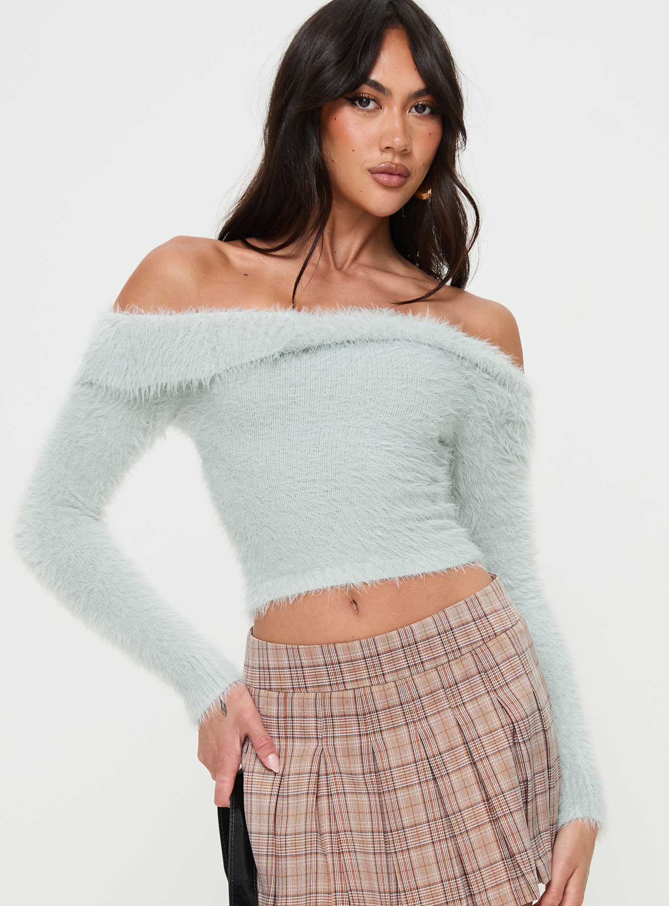 Coecoe Off The Shoulder Sweater Grey