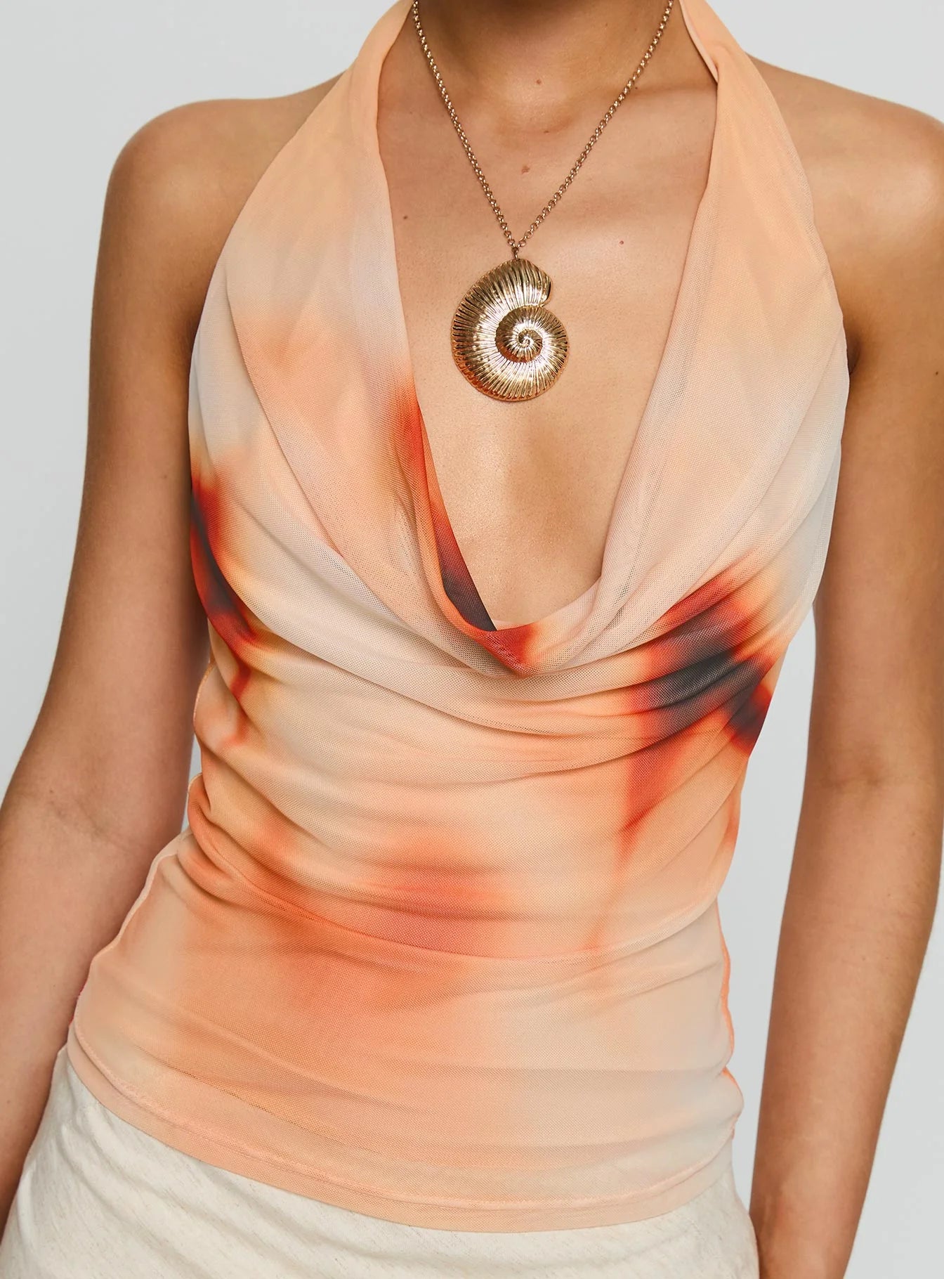 Do It Again Cowl Neck Top Orange Multi