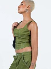 Phena Contrast Corset Top Green