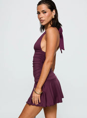 Intrigue Halter Mini Dress Plum