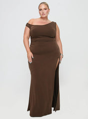 Rios One Shoulder Maxi Dress Brown Curve