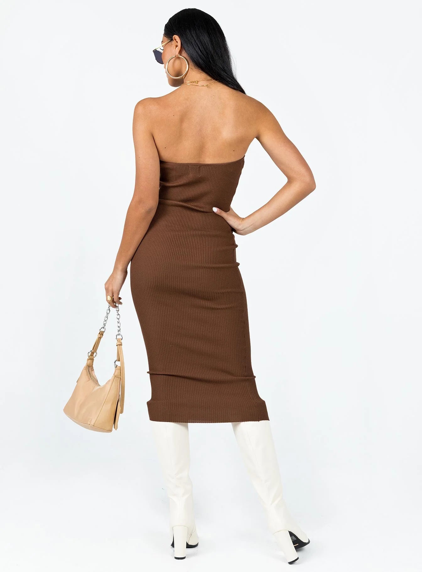 Paige Strapless Midi Dress Brown