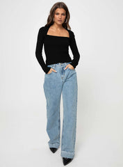 Gleeson Square Neck Long Sleeve Top Black
