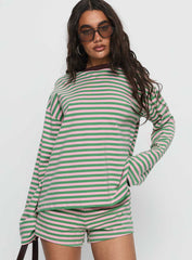 Settle Down Long Sleeve Top Green Pink Stripe