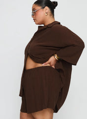 Peni Drawstring Linen Shorts Chocolate Curve