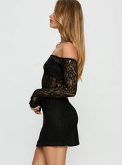 Annora Long Sleeve Lace Mini Dress Black