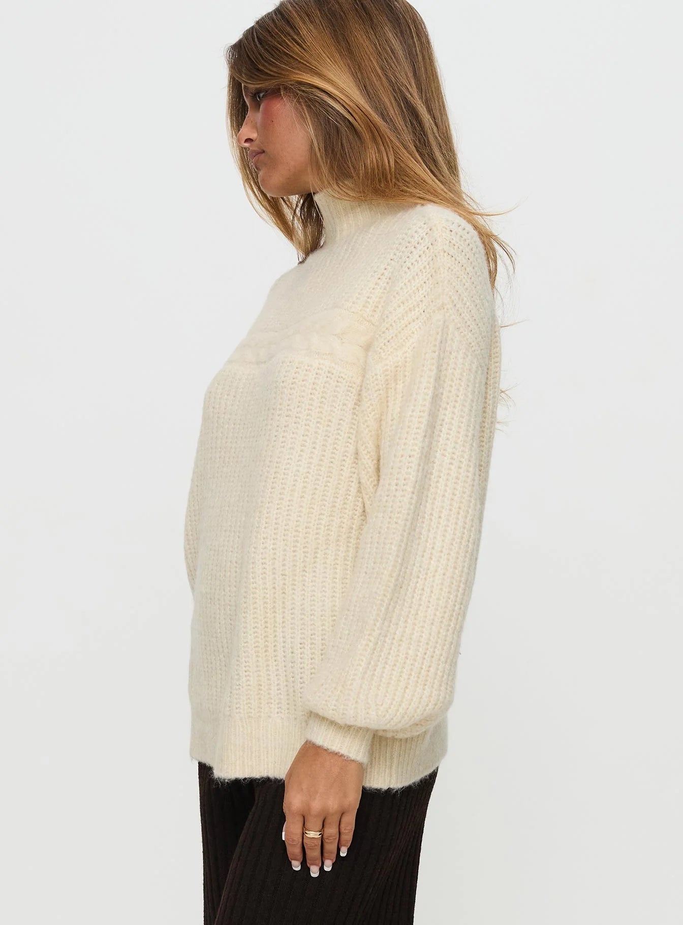 Wistfully Funnel Neck Knit Sweater Cream