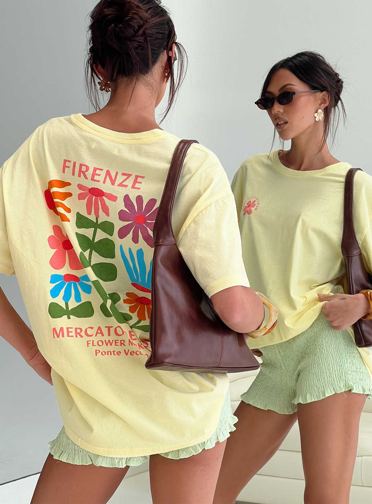 Firenze Flower Market Oversized Graphic Tee Yellow