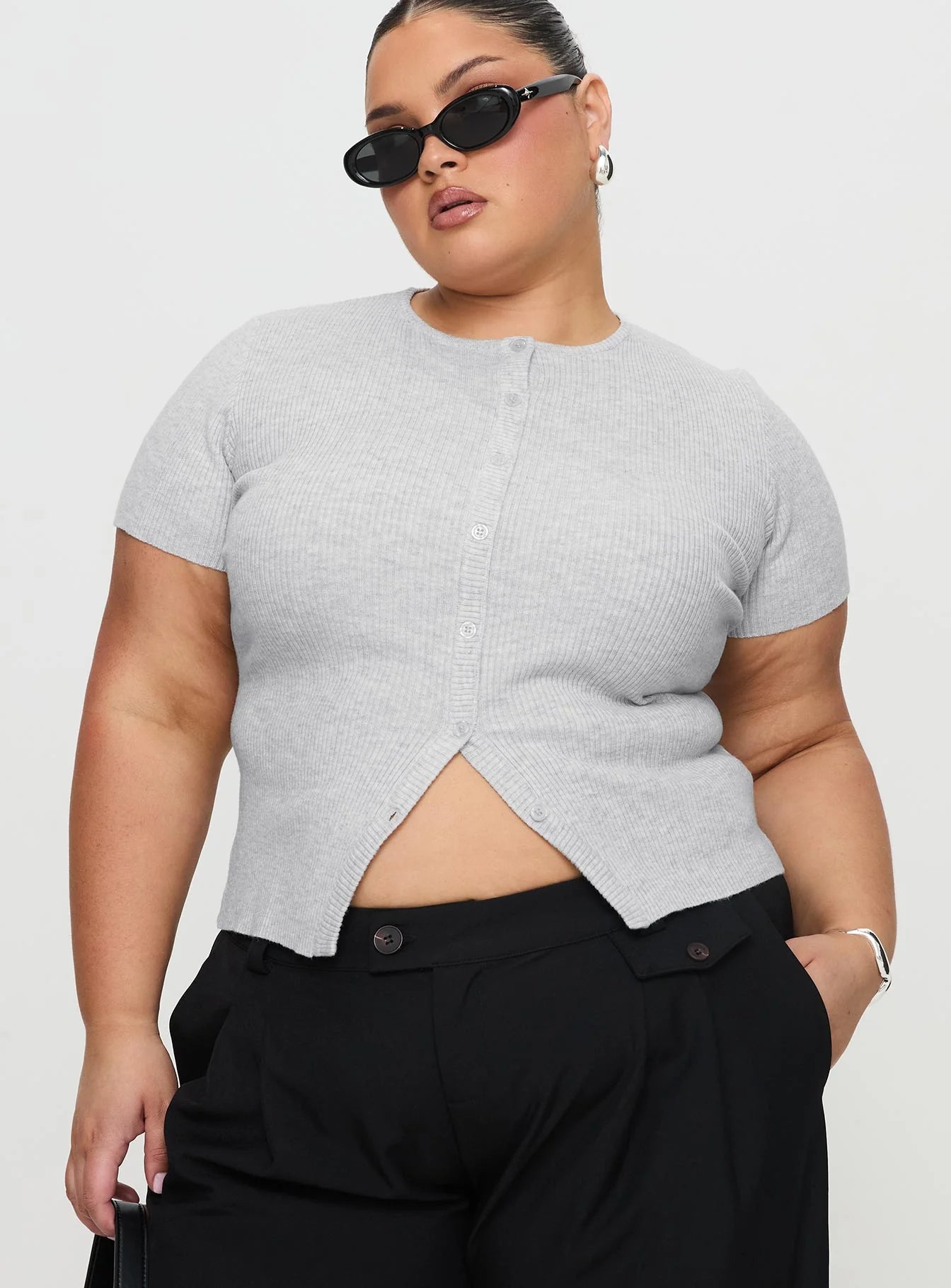 Suzu Knit Top Grey Curve