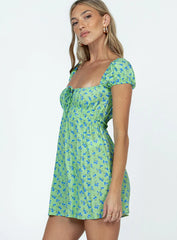 Motel Galova Mini Dress Lime Floral
