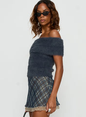 Wrylie Off Shoulder Fluffy Top Charcoal