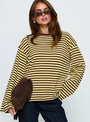 Settle Down Long Sleeve Top Yellow / Brown Stripe